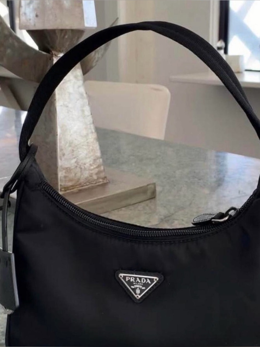 Prada Black Nylon Shoulder Hobo Bag